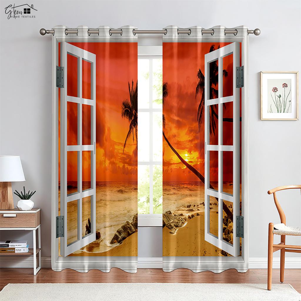 3D Drapes Ideal for Seaside Landscape Outside The Windowpane , Suitable Ideal for Livingroom Space , Bedchamber And Guest SpaceDecorativeDrapes