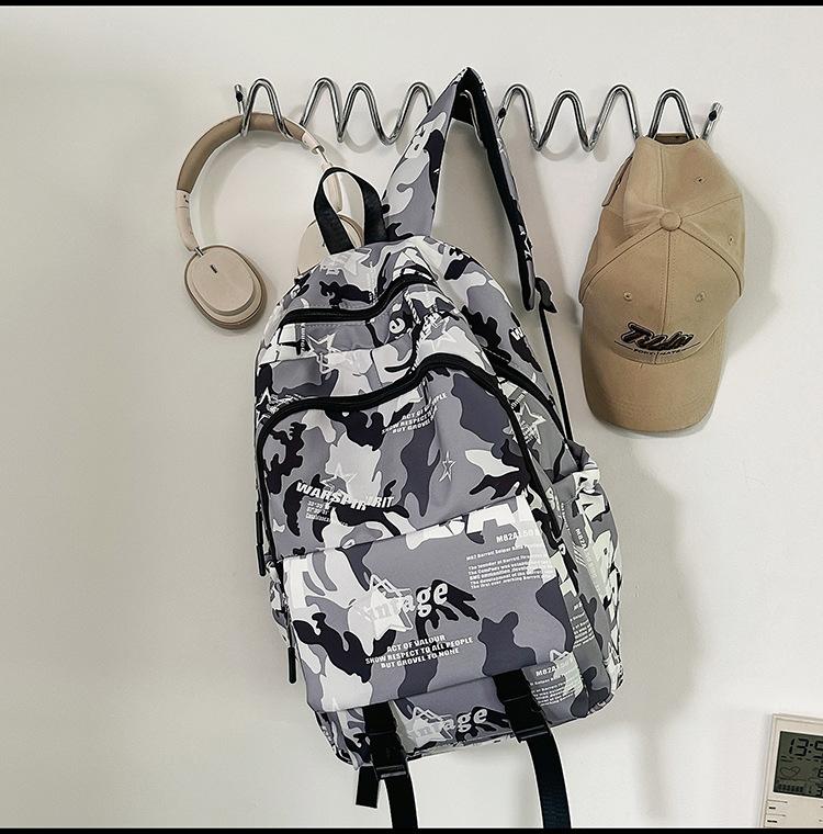 Schoolbag Versatile Camouflage Large Capacity Boys and Girls Backpack Middle School Student Personality Graffiti School Bag Leisure Travel Fashion 