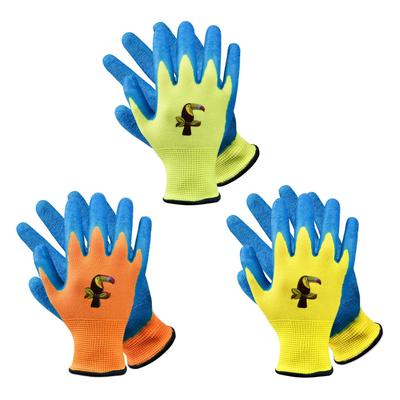 AovYoo 3 pár munkás latex kesztyű hát nélküli, könnyű tapadással kertészkedéshez, gyermek kesztyű, csúszásmentes, kopásálló hát, többfunkciós (6-9 évesek)