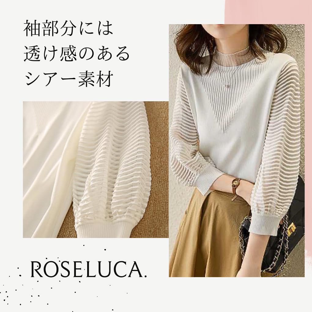 Cool Sheer Knit Top for Balloon Lace Perfect for Going Size L ROSELUCA. Women, Sheer, 3/4 Sleeves, Sleeves, Neck, Elegant, Soft, Slimming, Simple,