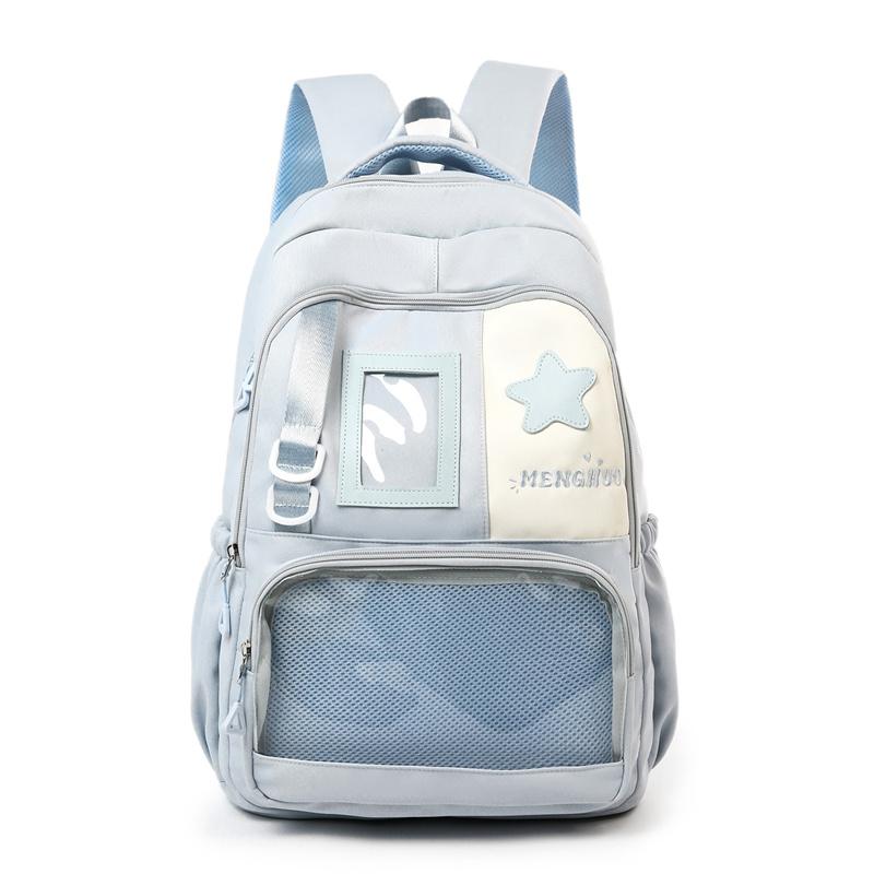 Cute Nylon Backpack for Women – Star Patch Design School Bag with Front Pocket for Everyday Use