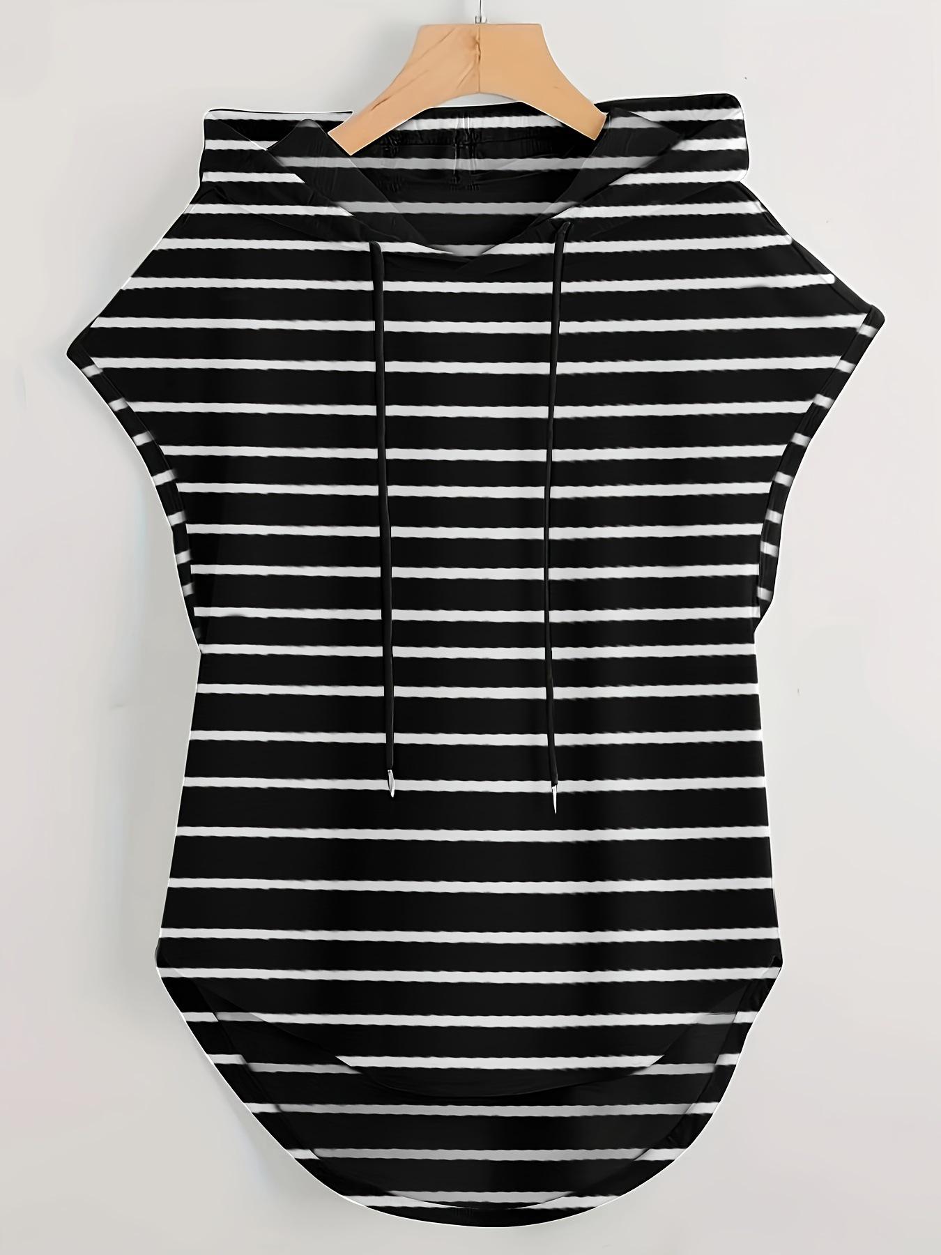 

Plus-Size Sleeveless Striped Hoodie Top XXXL