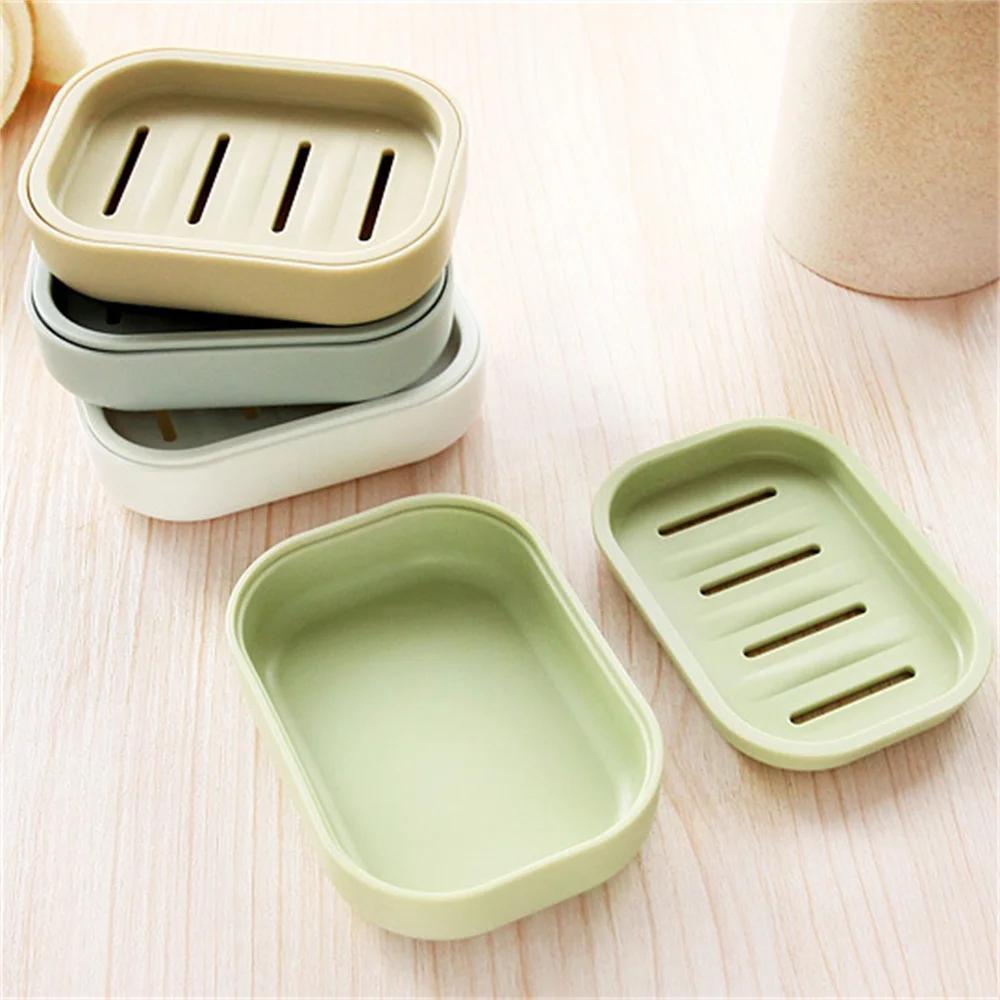 Soap Dishes Double-layer Plastic Soap Box Household Bathroom Drain Soap Tray Bathroom Soap Box With Cover Cute Soap Dish