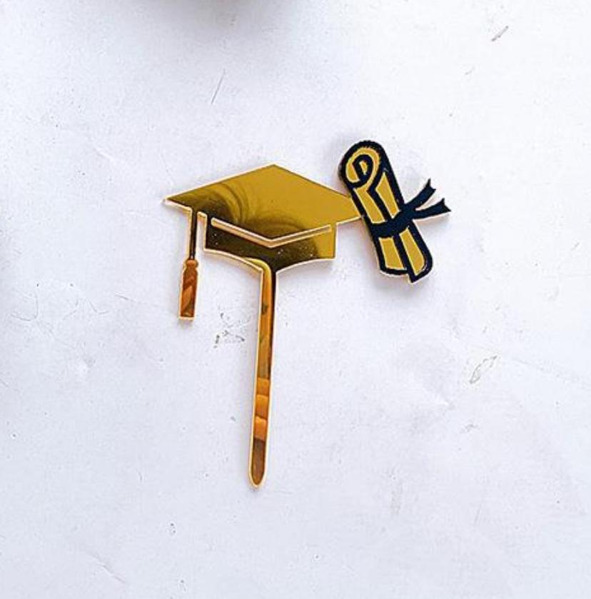 1Pcs Congrats Cake Topper Happy Graduation Gold Black Acrylic Cake Toppers College Celebration Party Decorations