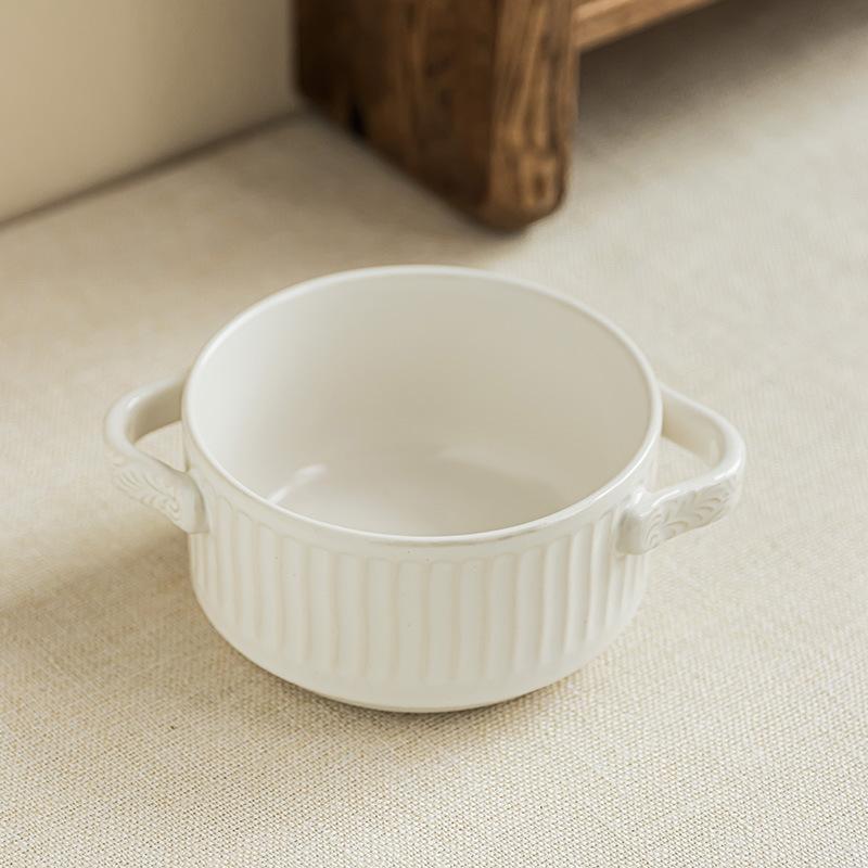 Geprägte vertikale Schüssel Keramik Binaurale Schüssel Restaurant Einfaches Geschirr Gebackene Reisschüssel Haushalts-Schüssel Anti-Verbrühungs-Handgriff-Schüssel