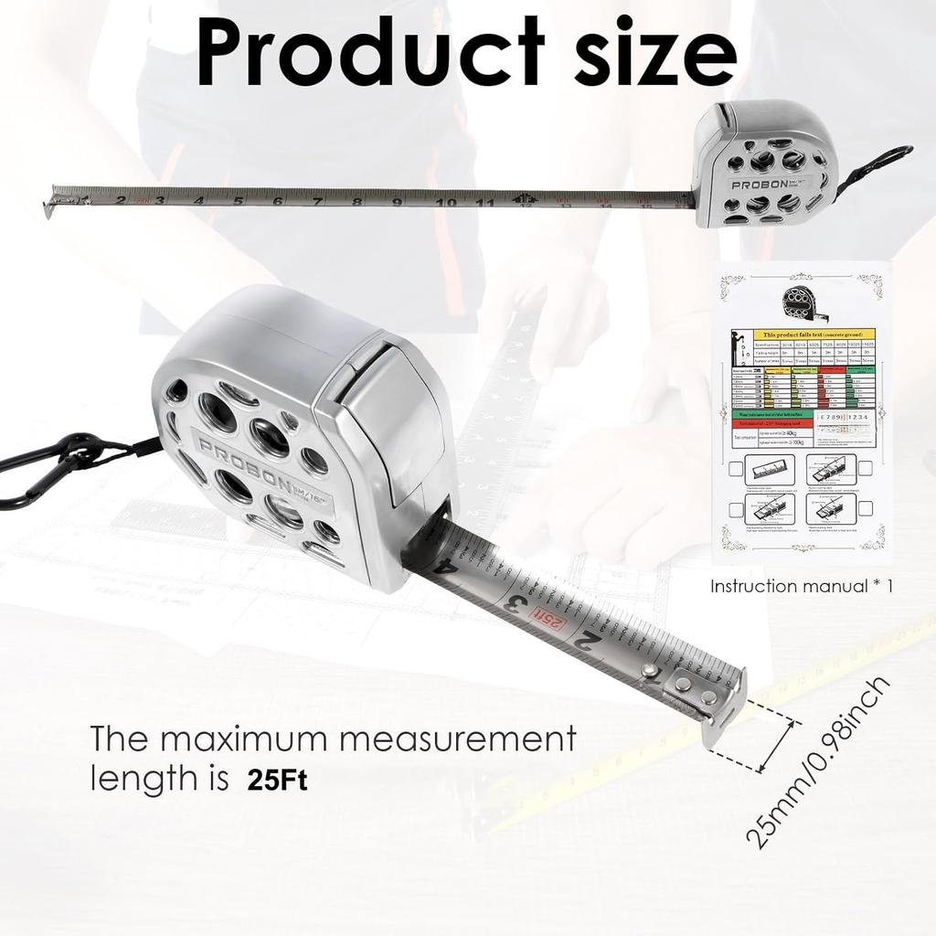 2025 New 25FT Stainless Steel Measuring Tape, Anti Rust,Strong Magnetism On The Bottom,Hollow Design, Gift Tape,Portable self-Locking Tape Measure