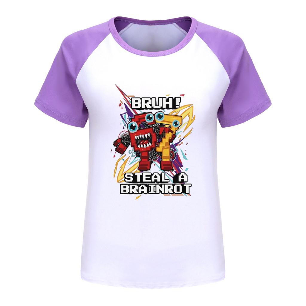 5227 Kids Boys Girls Steal a Brainrot 67 Six Seven Print Raglan Short Sleeves T-Shirt