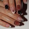 Pack of 1 Women's Press On Nail with Glossy Finish Oval Shape Leopard French Design Quick Home Use
