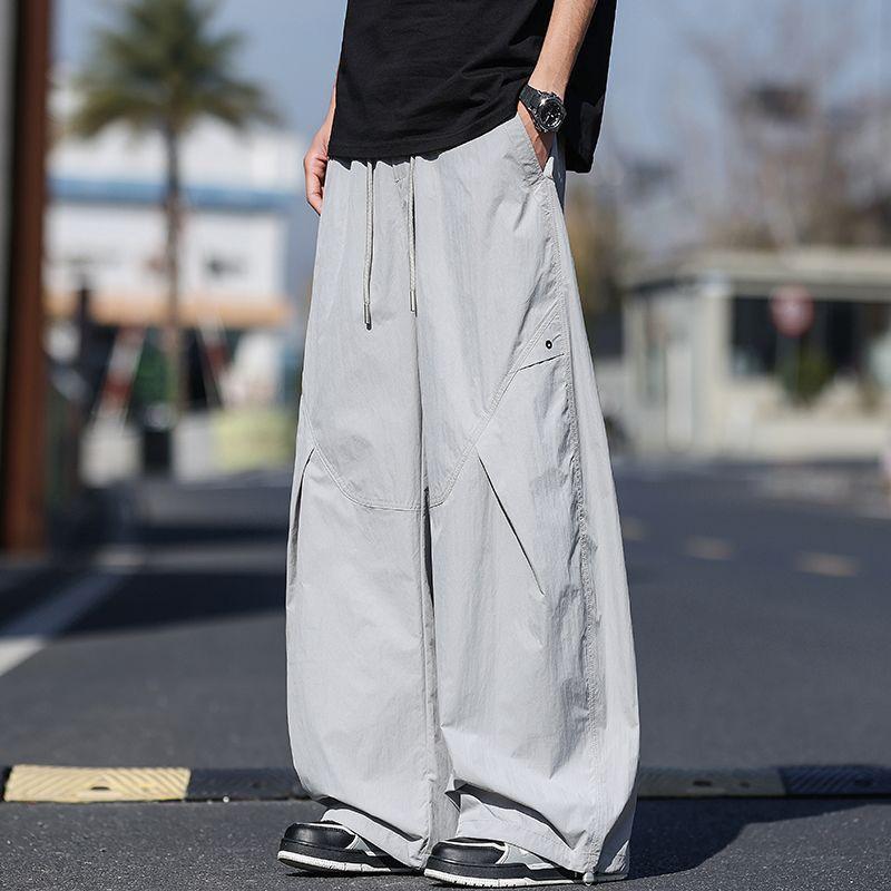 Spring and Summer New European Scimitar Loose Navy Blue Splicing Wide-leg Casual Pants Men's Very Light Pants