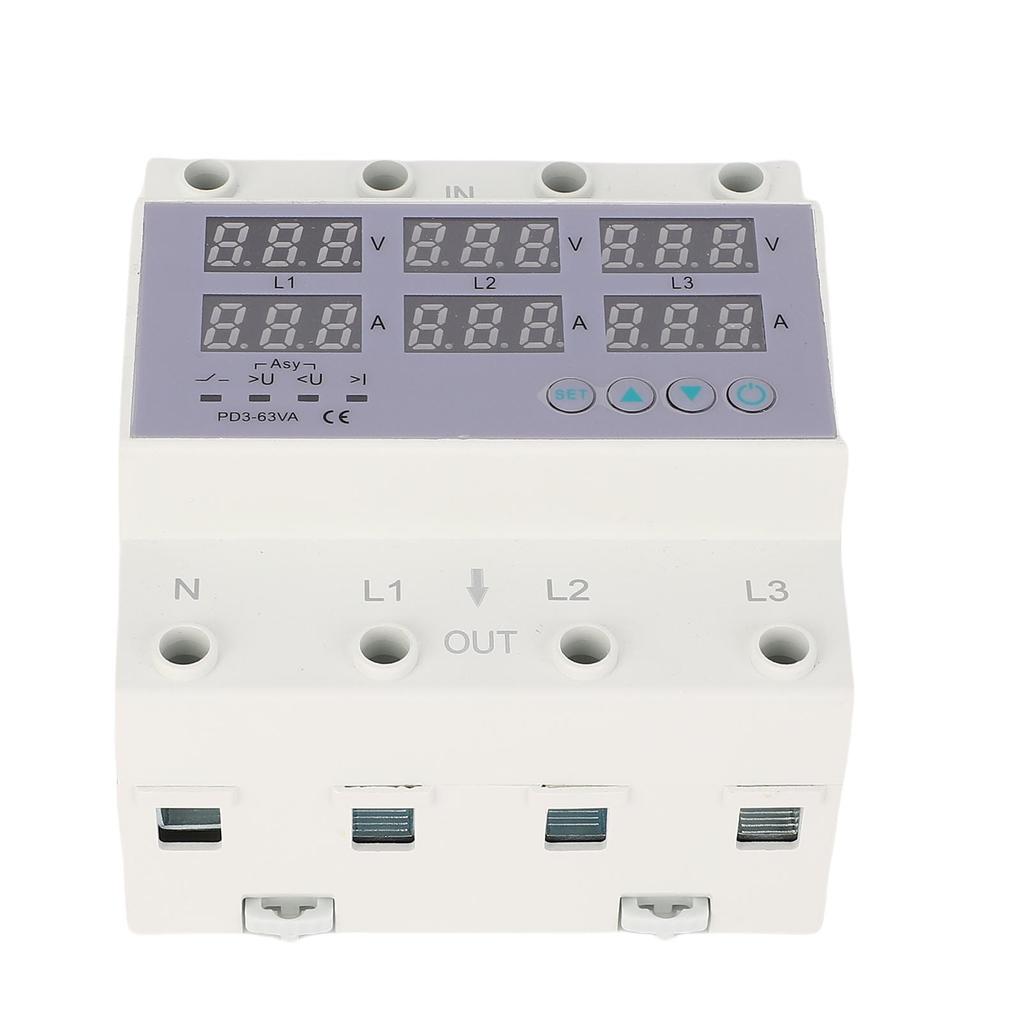 3 Phase DIN Rail Voltmeter Ammeter Automatic Overvoltage Overcurrent Protector AC230 300V