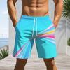 Men s Plus Size Cyan Multicolor Printed Beach Shorts Drawstring Waist Side Pockets Straight Leg