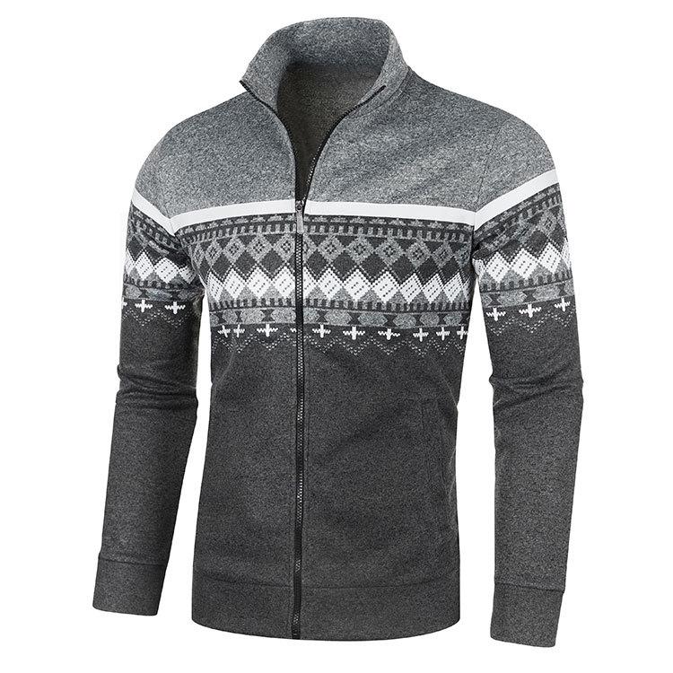 Men's Korean Style Slim-Fit Jacquard Knit Cardigan with Stand Collar