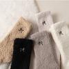 Thickened Bow Coral Fleece Mid Tube Socks Women Plush Thick Warm Foot Autumn Winter Solid Color Simple Harajuku Home Sleep Sock