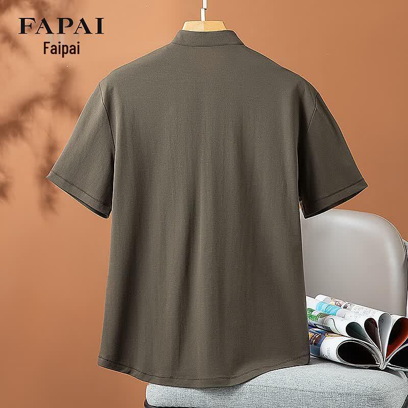 FAPAI Men's Summer Linen Blend Stand Collar Shirt