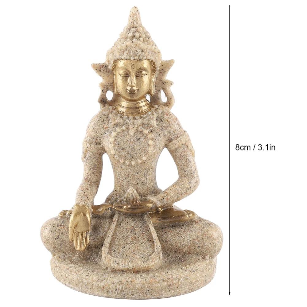 8cm Meditating Seated Buddha Statue Sandstone Resin Carving Figurine Craft Buddhist Statues Home Decoration Ornaments