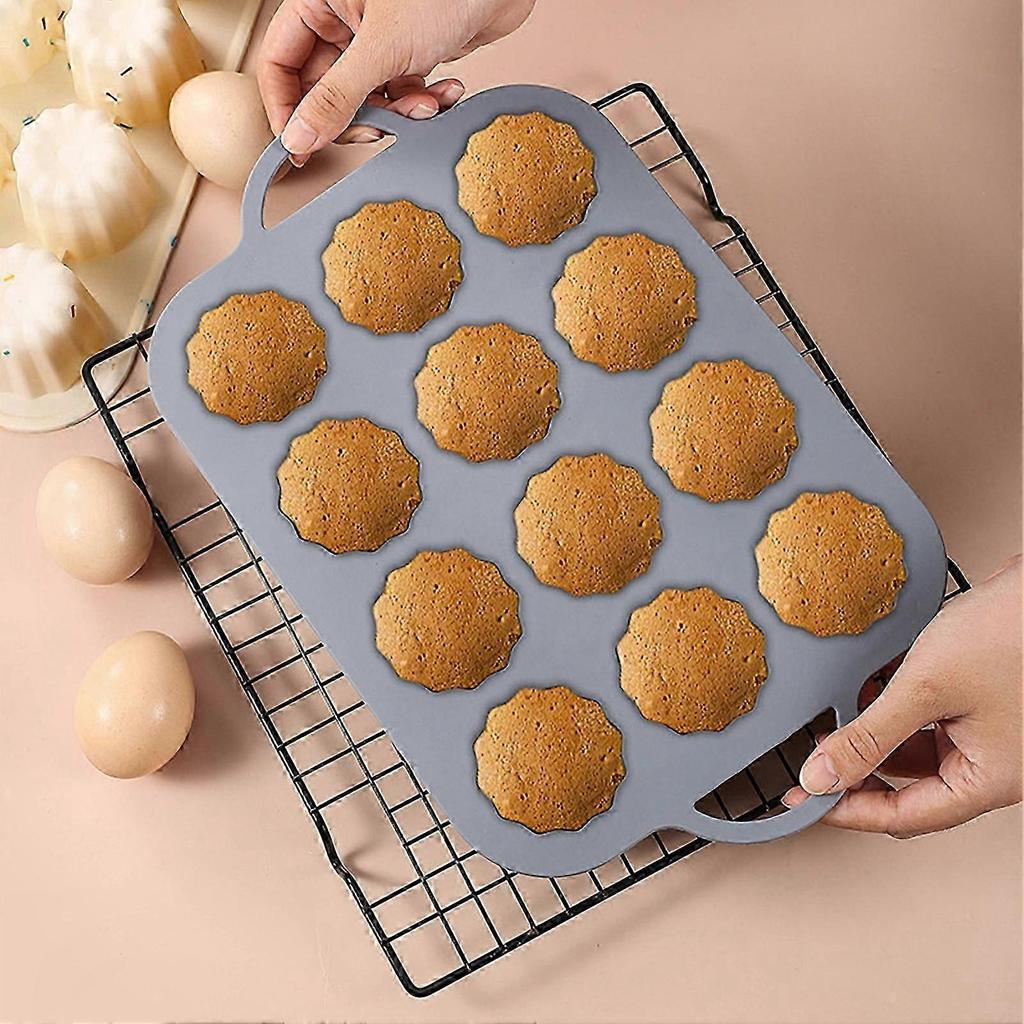 Nonstick Silicone 12-Cup Muffin Mold with Handles for Cupcakes and Desserts