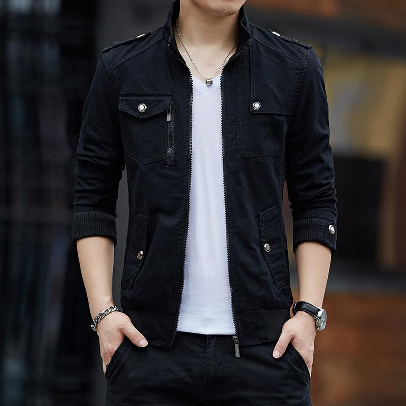 

Мужская куртка зимняя корейская версия тренд облегающий джинсовый инструмент осень и зима куртка весна и осень мужская XXXXL чёрный