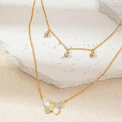 316 Stainless Steel Zircon Butterfly Double Layered Necklace for Women Simple Design with For You Jewelry Fashion Accessories Creative Gift