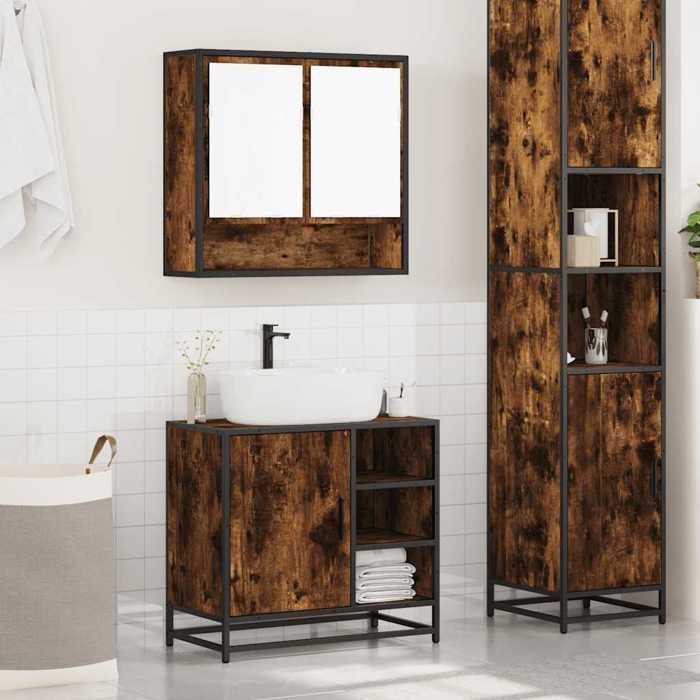 VidaXL Ensemble De Meubles De Salle De Bain 2 Pcs Chêne Fumé, Armoire De Rangement, Armoire De Bain, Meuble De Toilette 3300937