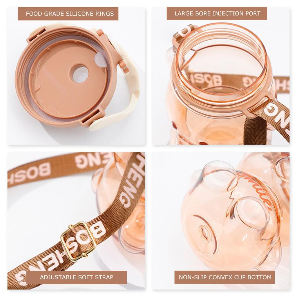 1/1.4L Capacity Straw Cup & High-Value with Belt Waterproof Sealing Ring Water Bottle for School Students Outdoor Travel