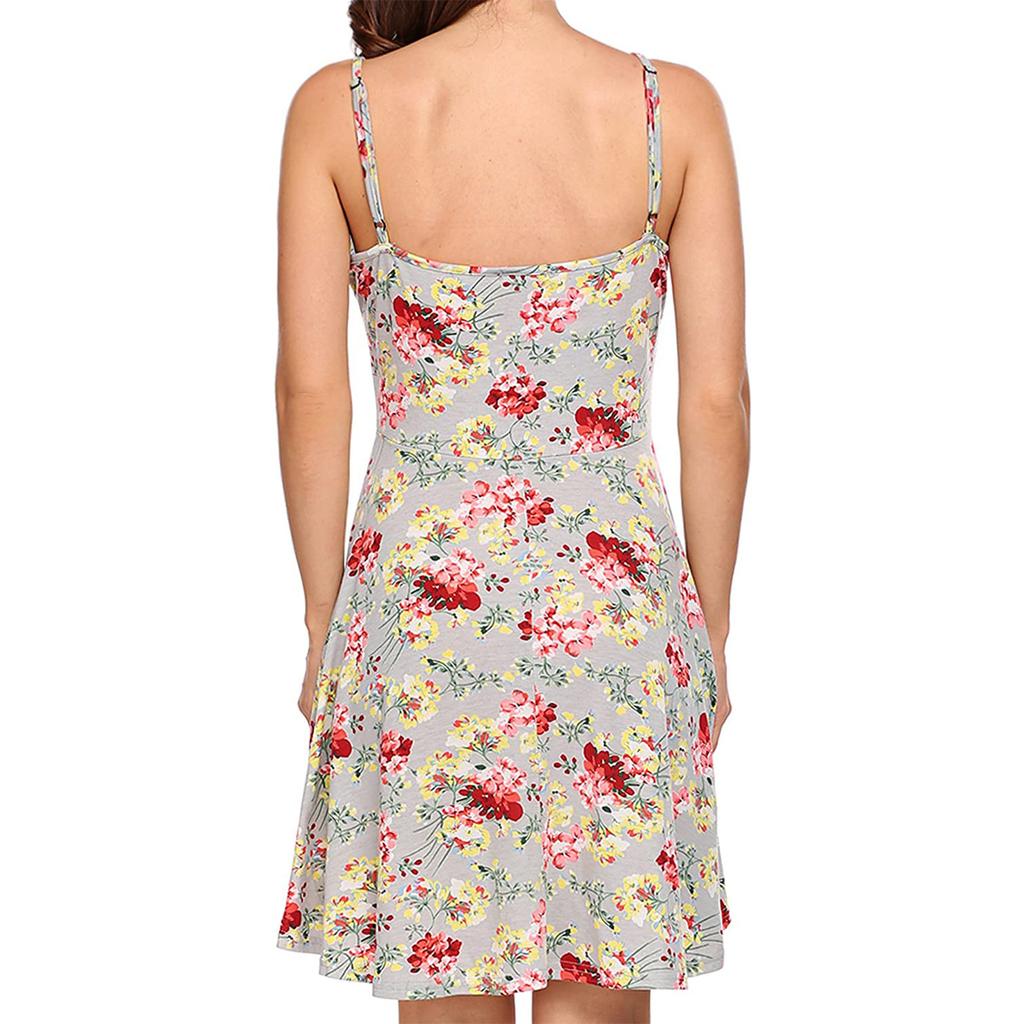 Women's Fashion Casual Sleeveless Shoulder Strap Flower Flared Dress