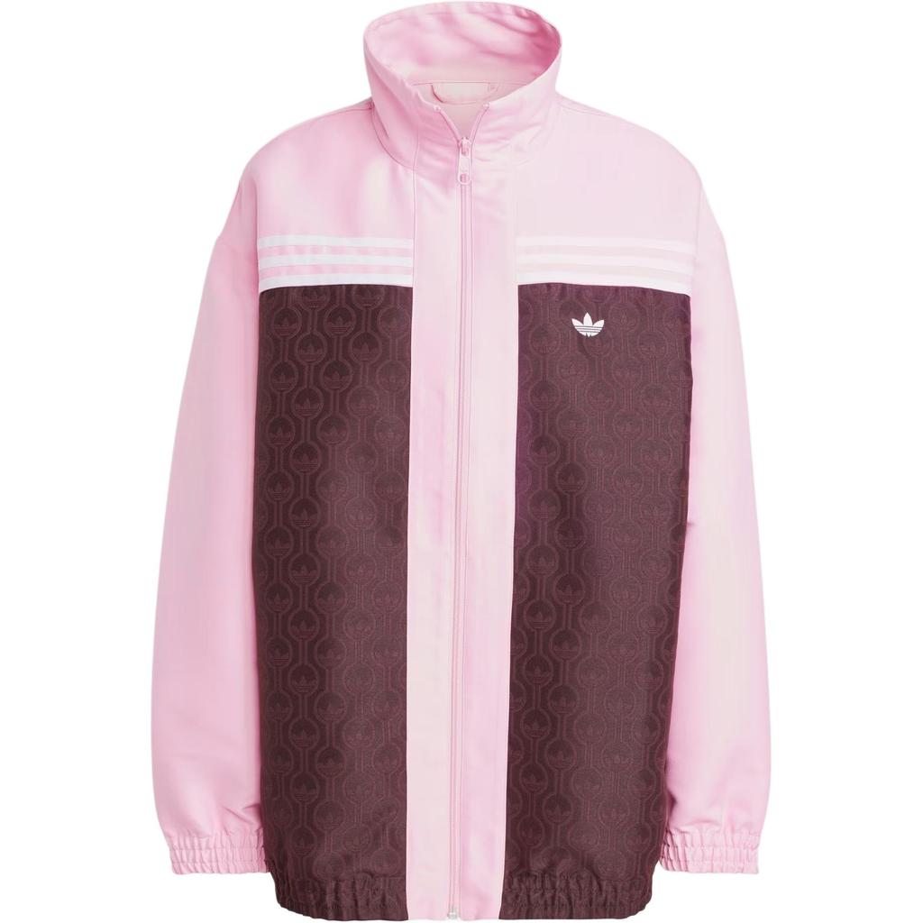 Adidas Originals Logo Print Pattern Stand Collar Zipper Loose Long Sleeve Jacket Women Jacket Pink JN8301