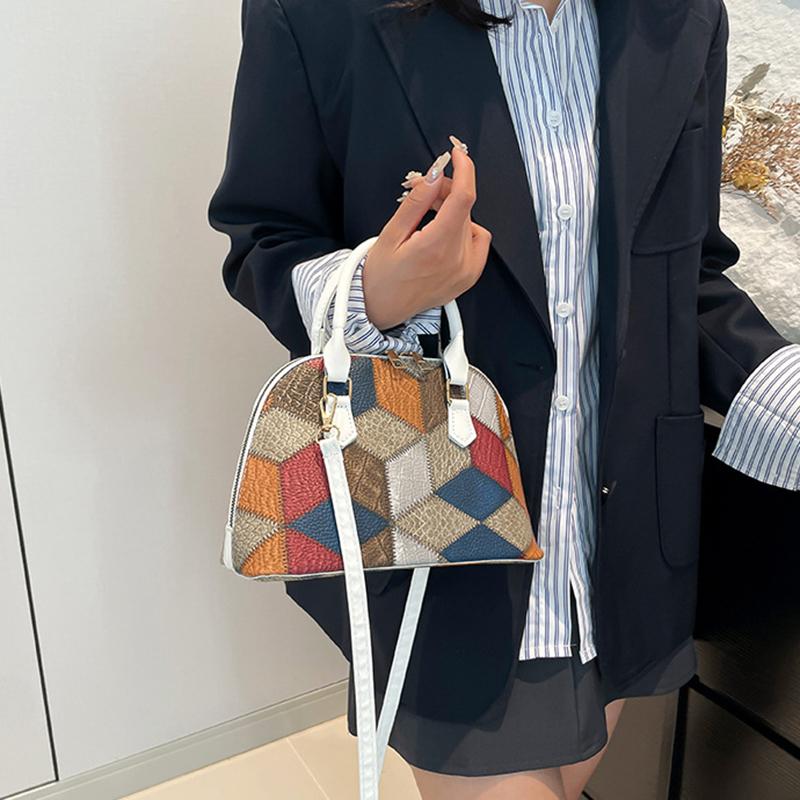 New Women Shell Crossbody Bag Contrast Color PU Leather Shoulder Bag Large Capacity for Shopping Small Handbags