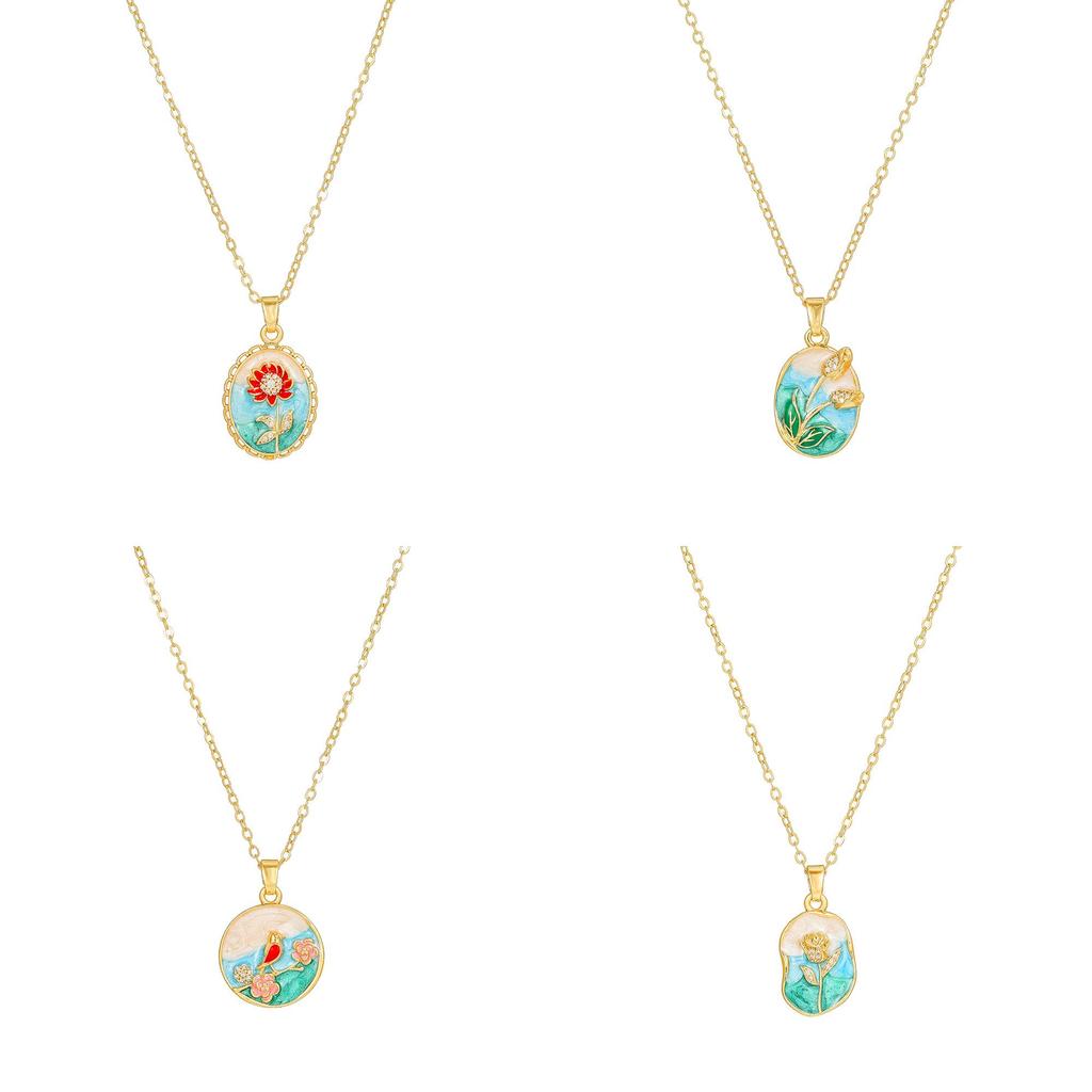 Koperen Bloemenketting Met Zirkonia Steen Meerlaags Ontwerp Voor Casual Of Formeel Gebruik