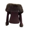 Chic One-Shoulder Fur Patchwork Long-Sleeve Top 1382