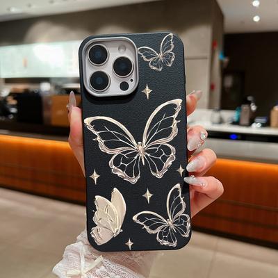 Butterfly Pattern TPU Leather Texture Matte Case For iPhone 16 Pro Max 15 14 Pro 13 12 11 Soft Shockproof Slim Phone Cover