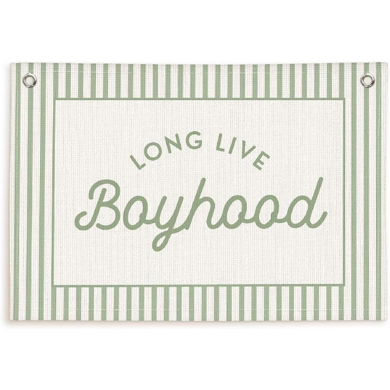 Lacama Vintage Blue Long Live Boyhood Boys Room Decor, Boy Nursery Decor, Linen Banner Wall Hanging Canvas Banner Flag Decor for Toddler Boy Room