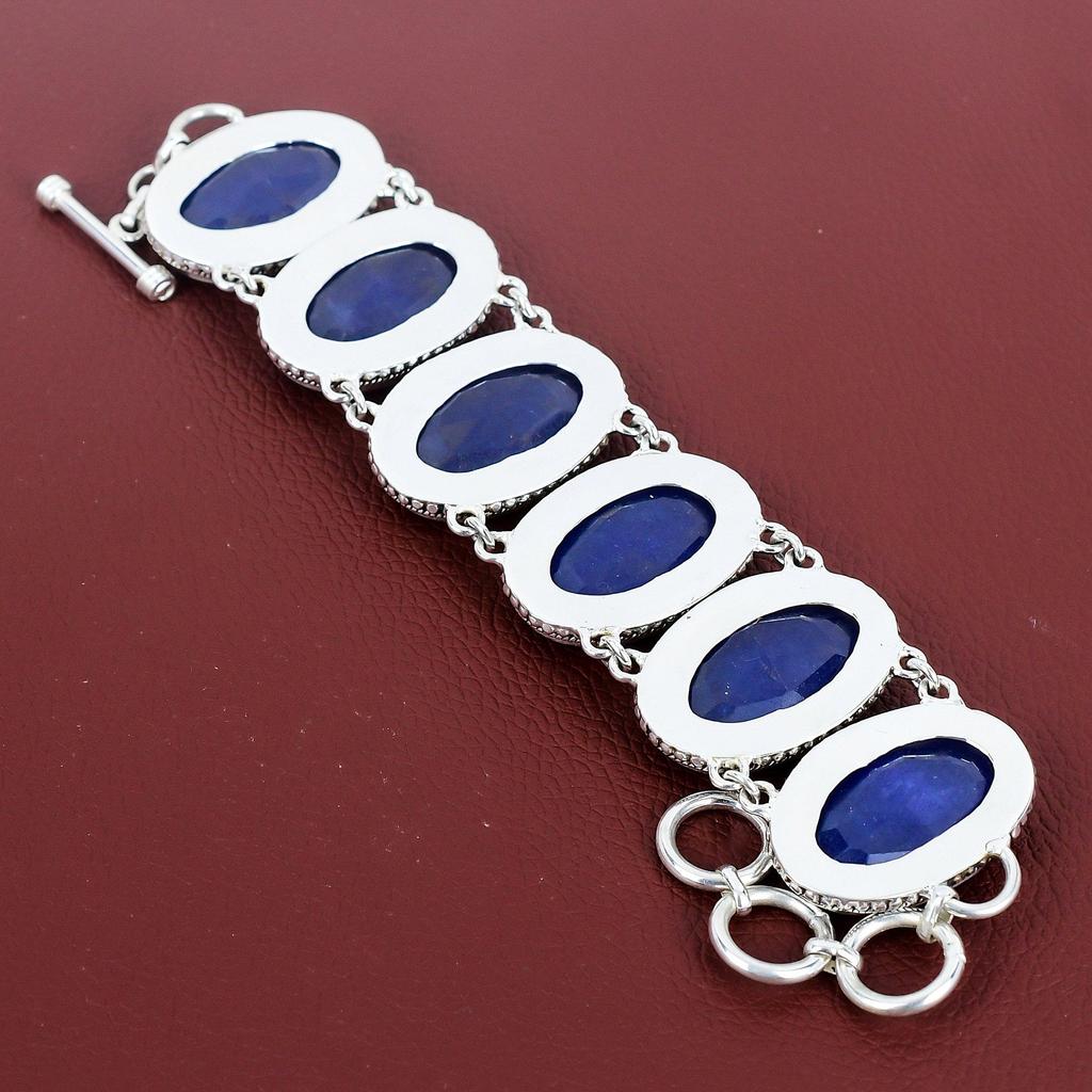 Faceted Blue Sapphire Bracelet 925 Sterling Silver Bracelet Handmade Jewelry Adjustable Chain Bracelet Gemstone Vintage Jewelry Wedding Gift