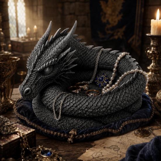 3D-gedrucktes Drachen-Aufbewahrungsfach, Dekorative Schlüsselablage mit Gothic-Fantasy-Design für Ringe, Schlüssel, Münzen, Schmuck, Schreibtisch-Organizer-Tablett für Homeoffice