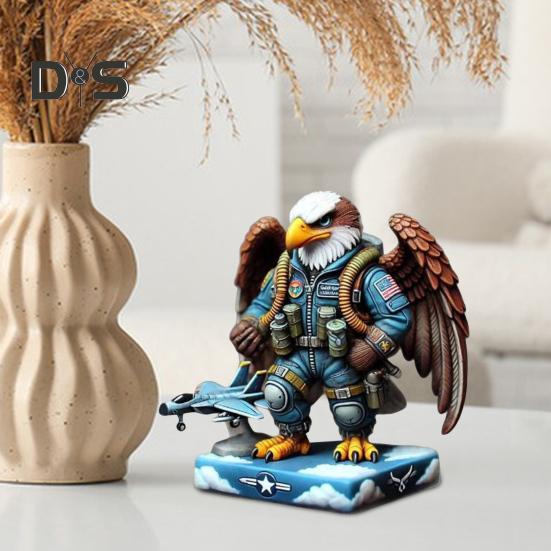 Eagle Soldier Statue Resin Military Eagle Figurine Patriotic Desktop Soldier Ornament for Home Entrance Living Room Decor Independence Day