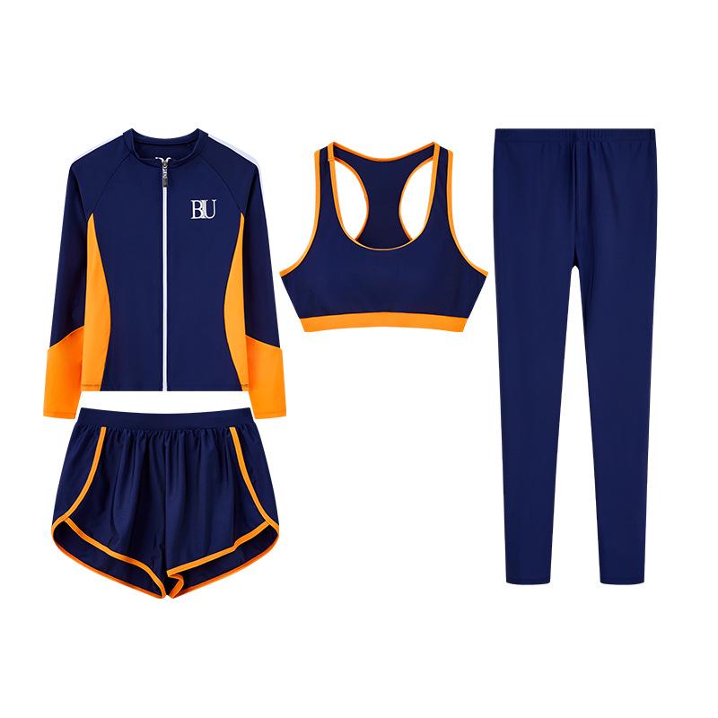 Costum de surf pentru femei, din patru piese, modelator, cu protecție solară - Set costum de baie cu mânecă lungă pentru vacanța la plajă, pe stoc