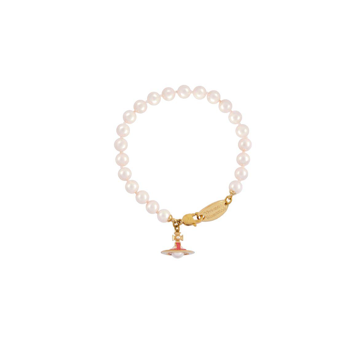 

Vivienne Westwood Saturn Ring Decorated Brass Pearl Enamel Bracelet Women bracelet Gold 61020174-02R730-CN F,White