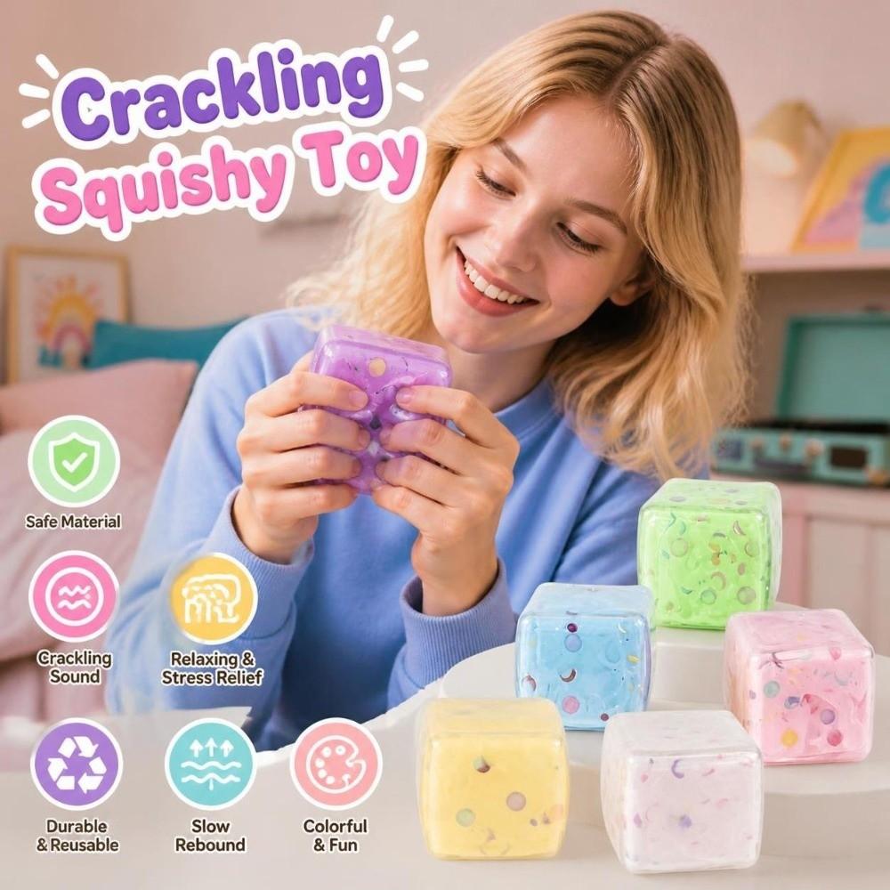 5cm Squeezed Cube Sound Effects TPR Fidget Toy Novelty Crackling Squishy Toy for Kids Adults