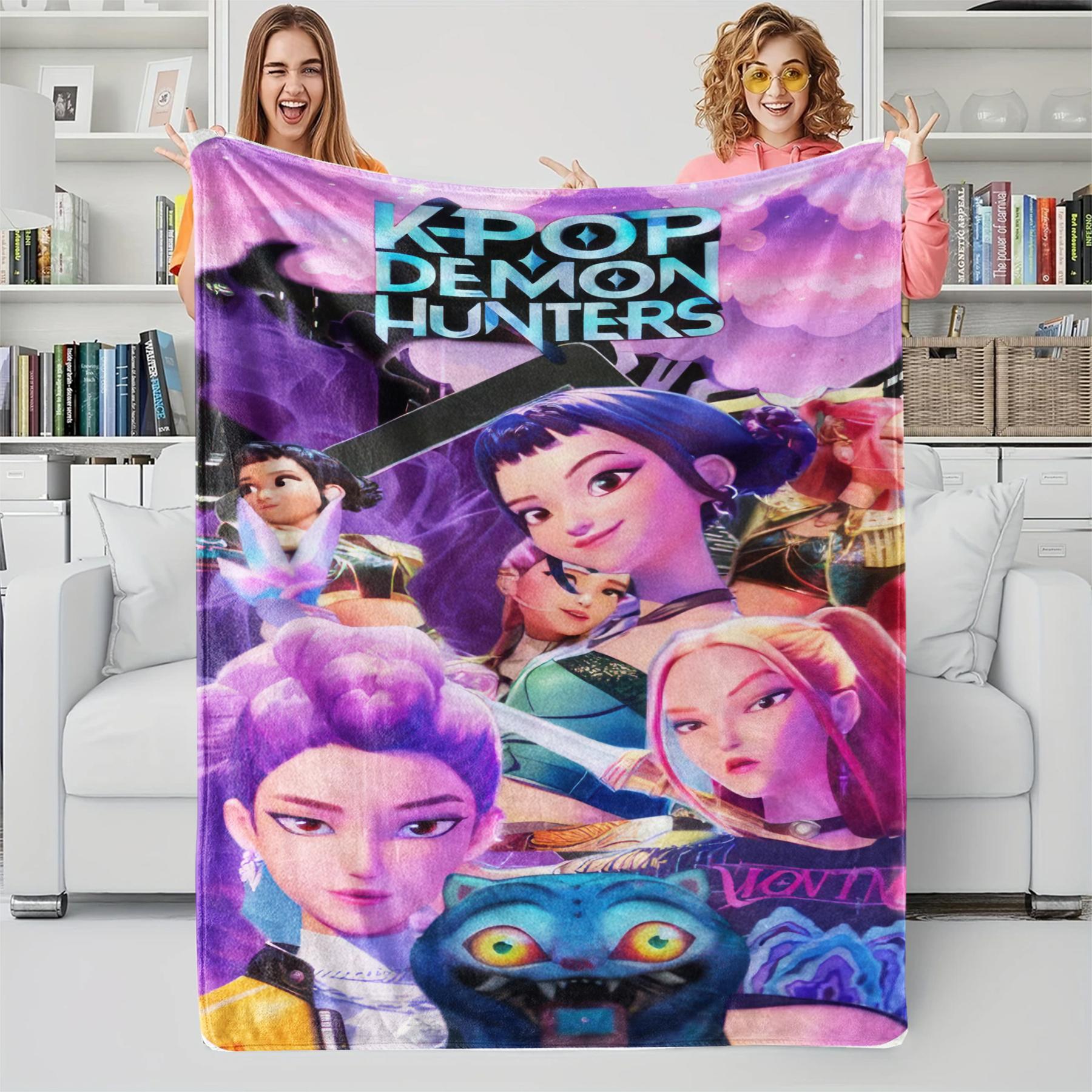 

K-POP Demons Hunters Theme Blanket Hot Anime Print Flannel Throw Blanket Perfect Fan Gift Blanket Home Casual Warm Blanket 75cmx90cm