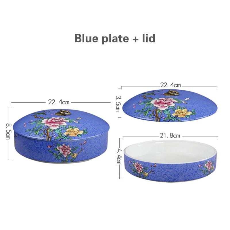 Cold Dish with Ceramic Artistic Conception Special Five Grid Cold Dish Creative Art Tableware Enamel Color Round Cover Bowl