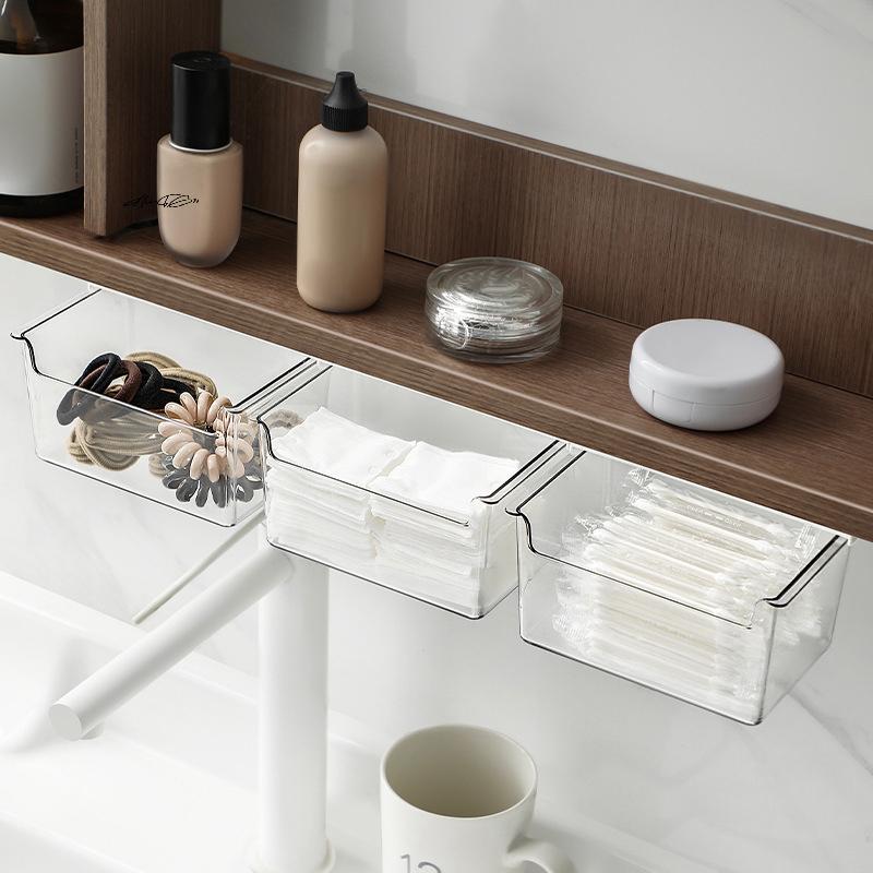 Transparent Drawer Style Storage Box Pull-Out Shelf Under the Mirror Cabinet for Bathroom And Office Cotton Stick Organizer