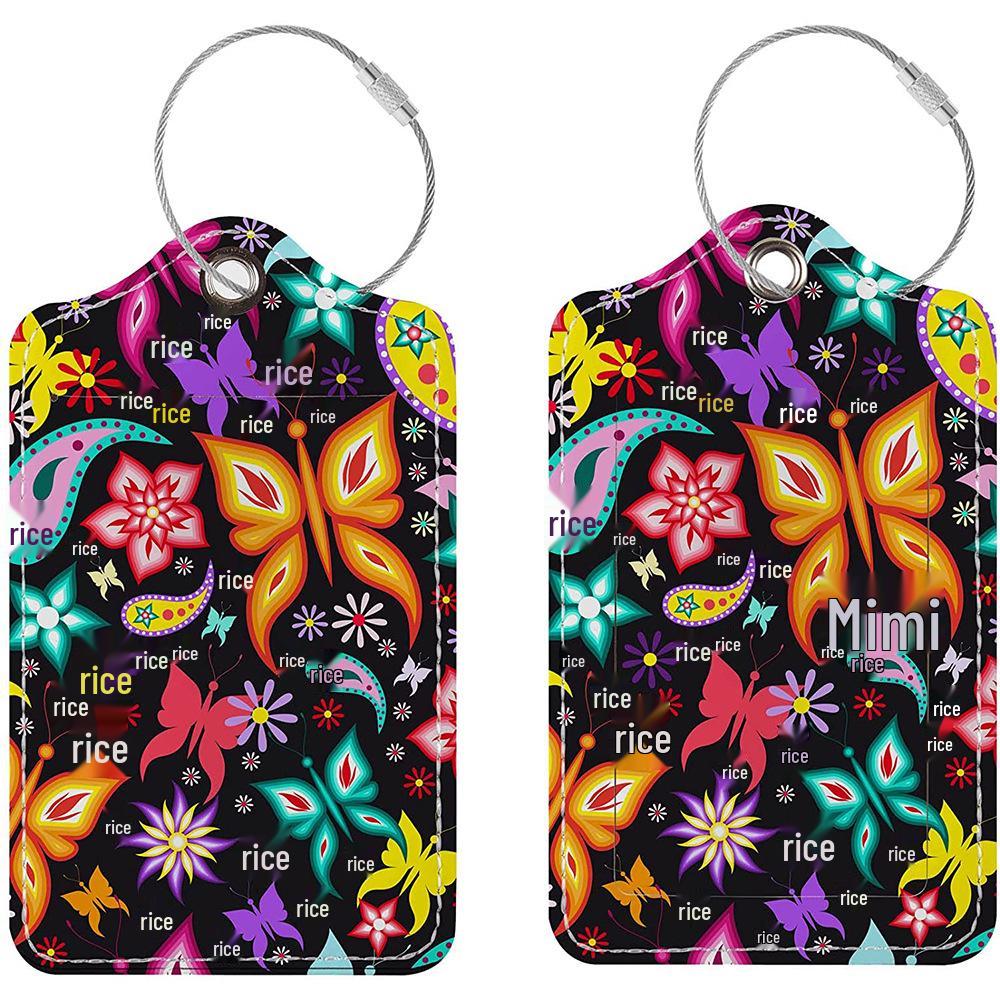 Stylish Printed Leather Luggage & ID Tag Set