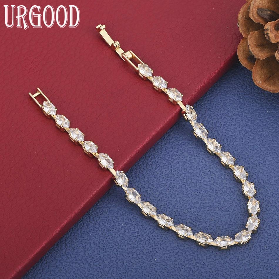 925 Sterling Silber AAA Zirkon Seitenkette Armband mit Anhänger Geschenk Schmuck