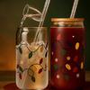 Upgraded Color Changing Christmas Cup,Cute Color Changing Glass Cup With Leakproof Lid Glass Straw And Straw Lid Xmas Gift