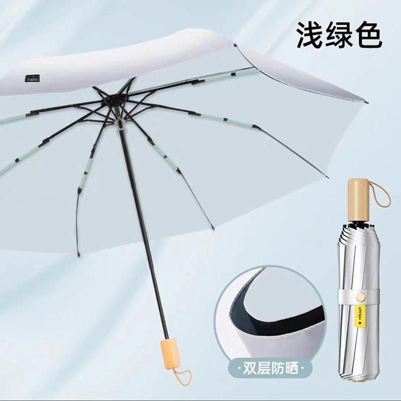 Umbrella Large Thickened Weather and Rain Sunscreen UV Protection Folded Titanium Silver Parasol Double Layer Umbrella Wholesale