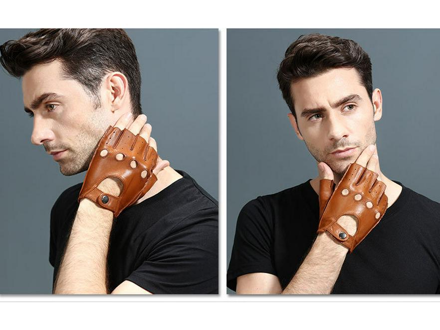 Herren Sommer Ziegenleder Halbfingerhandschuhe - Leicht, Rutschfest für Fitness, Autofahren, Radfahren und Motorradfahren