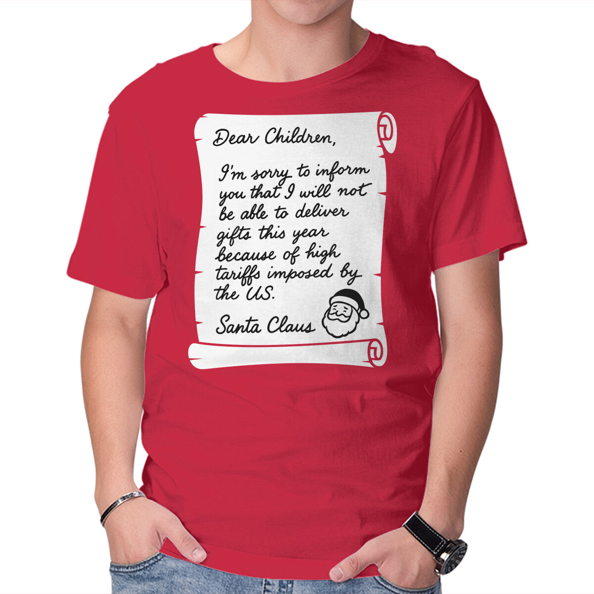 Unisex Crew Neck T-Shirt Letter For Santa Claus Graphic Short Sleeve Casual Tee XS