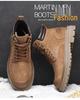 Men's High-Top Warm Genuine Leather Martin Boots - Yellow, Casual Outdoor Hiking & British Work Style for Autumn/Winter