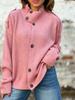 Dames Hoge Hals Asymmetrische Knopenlijst Geribbelde Gebreide Trui Losse Pasvorm Lange Mouw Top