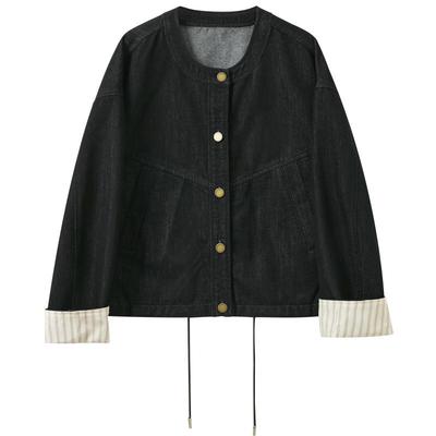 Sancai 2026 Spring Round Neck Loose Drop Shoulder Denim Jacket