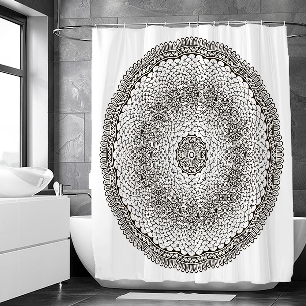 Art Boho Shower Curtain with Hooks Bohemian Bath Curtain Polyester Fabric Black and White Minimalist style Bathroom Curtains